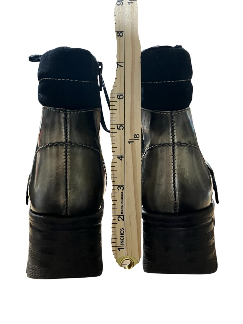 Dromedaris Leather Ankle Boots EU 38 Black Fur Lined Buckle Lug Chunky Sole - Picture 11 of 16